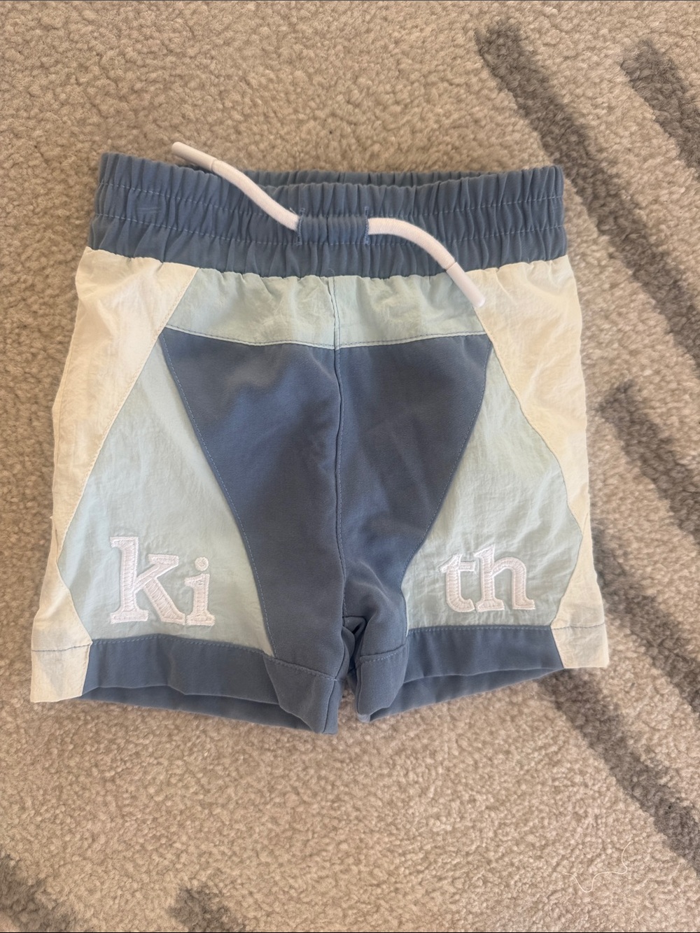 Kith Kids Blue and White Colorblock Drawcord Shorts